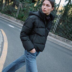 ZARA SHORT WATER REPELLENT WINDPROOF HOODIE ANORAK in Black size XXL